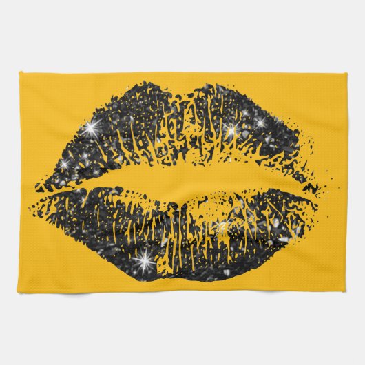 Schwarze Glitzer Lippen #2 Küchentuch (Horizontal)