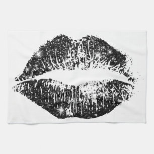 Schwarze Glitzer-Lippen Küchentuch