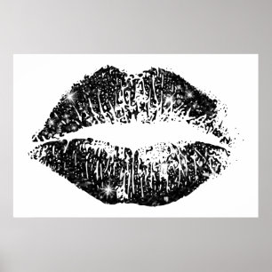 Schwarze Glitzer-Lippen Poster