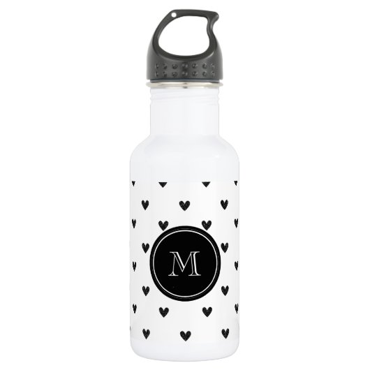 Schwarze Glitzer mit Monogramm Trinkflasche (Vorderseite)