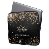 Schwarze Glitzer Monogramm Laptopschutzhülle (Vorderseite Links)