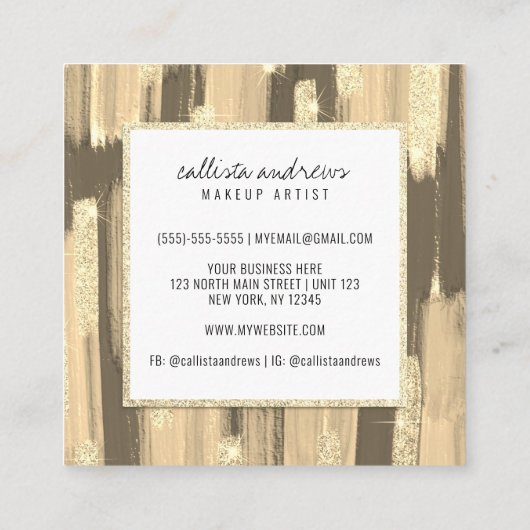 Schwarze Glitzer Pinsel Pinselstriche Makeup Quadratische Visitenkarte (Rückseite)