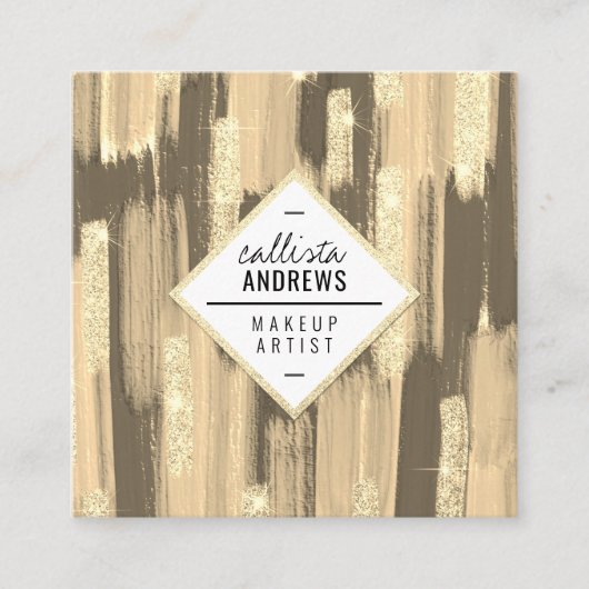 Schwarze Glitzer Pinsel Pinselstriche Makeup Quadratische Visitenkarte (Vorderseite)