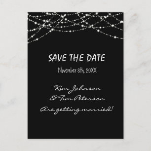 Schwarze Glitzerlichter Hochzeitspostkarte Termin Ankündigungspostkarte