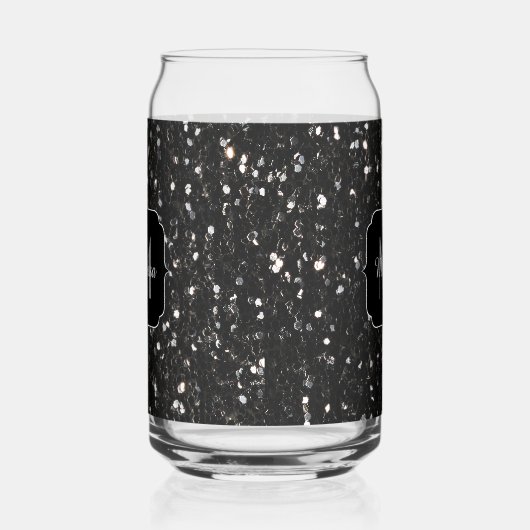 Schwarze Glitzern, gurt Custom Monogram Dosenglas (Rechts)