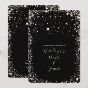 Schwarze Glitzern Starry Night Sky Hochzeitsfeier Einladung