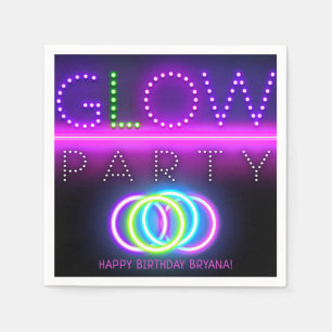 Schwarze Glow-Party Neonlichter Geburtstagsfeier Serviette