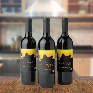 Schwarze glückliche Hummeln süßer Honig Monogramm Weinetikett