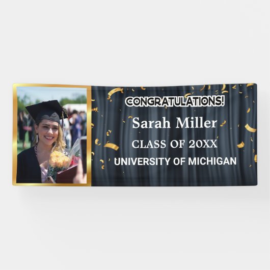 Schwarze Glückwunsch Abschluss 2025 mit Name und F Banner (Horizontal)