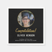 Schwarze Glückwünsche Graduate Foto Abschluss Serviette (Vorderseite)