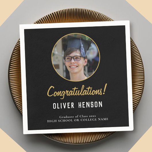 Schwarze Glückwünsche Graduate Foto Abschluss Serviette