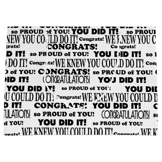 Schwarze Glückwünsche Text Pattern auf Weiß Große Geschenktüte (Vorderseite)