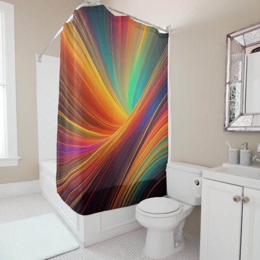 Schwarze glühende Linien Abstrakte Farbgestaltung Duschvorhang (Beispiel)