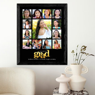 Schwarze Gold-Abschlussfeier K–12 Fotocollage Mode Poster