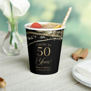 Schwarze Gold-Achat 50. Hochzeitstag-Party Pappbecher
