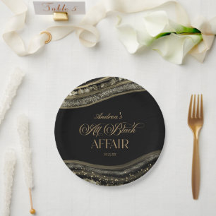 Schwarze Gold-Achat-All-Black-Party-Geburtstagsfei Pappteller