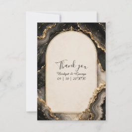 Schwarze Gold-Achat-Luxus-Marmor-Hochzeit Dankeskarte