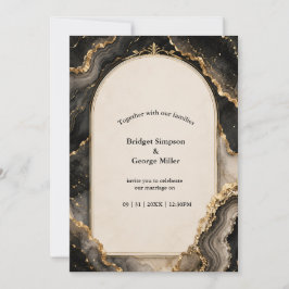 Schwarze Gold-Achat-Luxus-Marmor-Hochzeit Einladung
