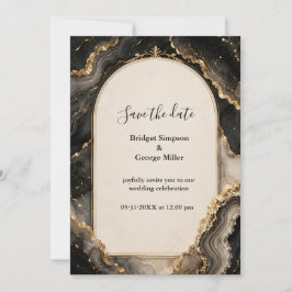 Schwarze Gold-Achat-Luxus-Marmor-Hochzeit Einladung