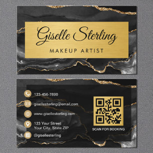 Schwarze Gold-Achat-Makeup-Artist-Glitter-QR-Code Visitenkarte