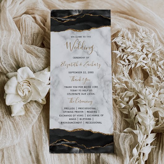 Schwarze Gold-Achat-Marmor-Hochzeit Programm
