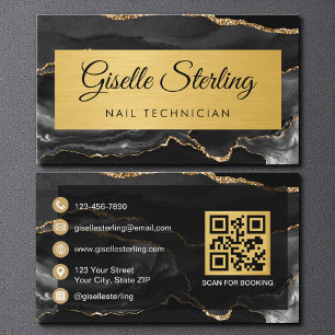 Schwarze Gold-Achat-Nageltechnikerin-Glitter-QR-Co Visitenkarte
