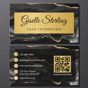Schwarze Gold-Achat-Wimperntechnikerin Glitter-QR- Visitenkarte