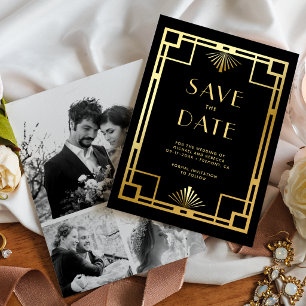 Schwarze Gold Art Deco Foto Collage Hochzeit Save The Date