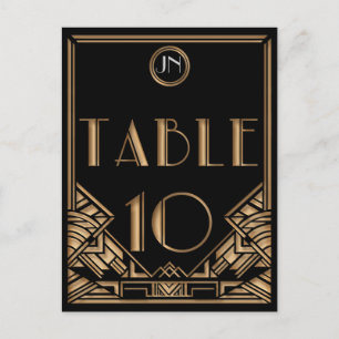 Schwarze Gold Art Deco Gatsby Stil Tisch Nummer 10 Postkarte