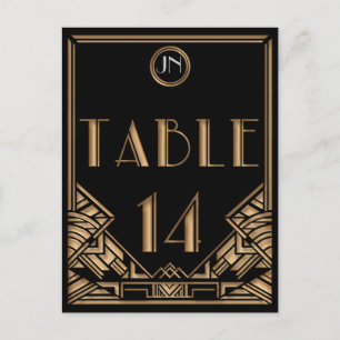 Schwarze Gold Art Deco Gatsby Stil Tisch Nummer 14 Postkarte
