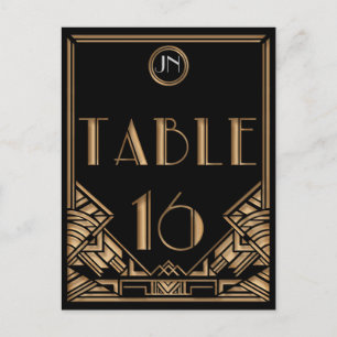 Schwarze Gold Art Deco Gatsby Stil Tisch Nummer 16 Postkarte
