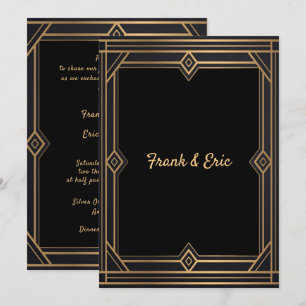 Schwarze Gold Art Deco Schwule/Lesbische Hochzeits Einladung
