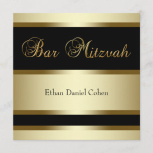 Schwarze Gold Bar Mitzvah Einladungen
