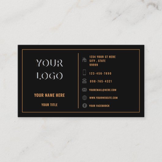 Schwarze Gold Berufliche Visitenkartenvorlage Visitenkarte (Vorderseite)