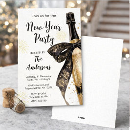 Schwarze Gold Champagner Sekt Neujahrsfeier Party Einladung