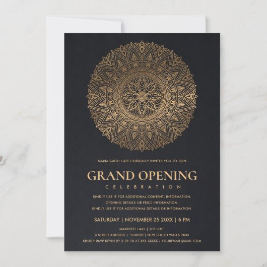 SCHWARZE GOLD CLASSIC VERZIERT MANDALA GRAND ÖFFNU EINLADUNG (Vorderseite)