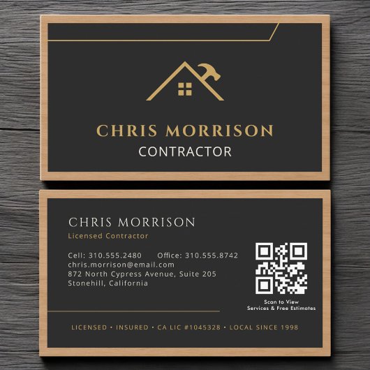 Schwarze Gold Contractor Bauholz QR-Code Visitenkarte