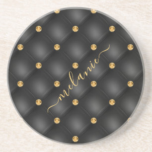 Schwarze Gold-Diamant-Tufted-Name-Unterlage Getränkeuntersetzer