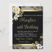 Schwarze Gold Elegante Blumengeburtsparty Einladung (Rückseite)