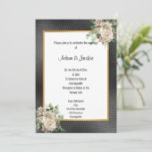 SCHWARZE GOLD EMBOSSED ROSE EUCALYPTUS WEDD 2 EINLADUNG (Stehend Vorderseite)