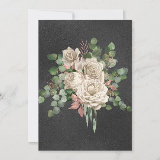 SCHWARZE GOLD EMBOSSED ROSE EUCALYPTUS WEISSE WEDD EINLADUNG (Rückseite)
