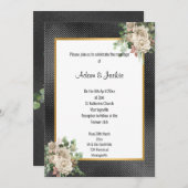 SCHWARZE GOLD EMBOSSED ROSE EUCALYPTUS WEISSE WEDD EINLADUNG (Vorne/Hinten)