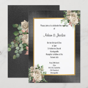 SCHWARZE GOLD EMBOSSED ROSE EUCALYPTUS WEISSE WEDD EINLADUNG