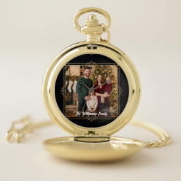 Schwarze Gold-Familienfoto-Personalisierte Taschen Taschenuhr