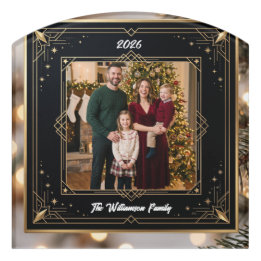 Schwarze Gold-Familienfoto-Personalisierte Weihnac Türschild
