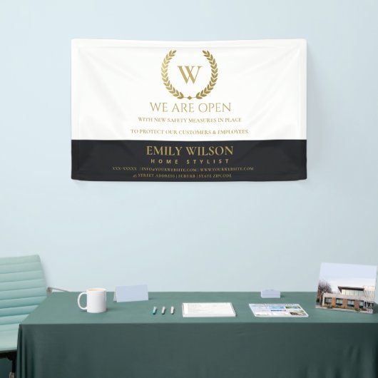 SCHWARZE GOLD-FLORAL LAUREL WREATH ERÖFFNUNG BANNER (Messeveranstaltung)