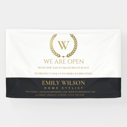 SCHWARZE GOLD-FLORAL LAUREL WREATH ERÖFFNUNG BANNER (Horizontal)