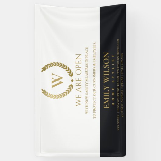 SCHWARZE GOLD-FLORAL LAUREL WREATH ERÖFFNUNG BANNER (Vertikal)