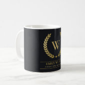 SCHWARZE GOLD FLORAL LAUREL WREATH ERSTE MONOGRAMM KAFFEETASSE (Vorderseite Links)