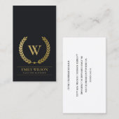 SCHWARZE GOLD FLORAL LAUREL WREATH ERSTE MONOGRAMM VISITENKARTE (Vorne/Hinten)